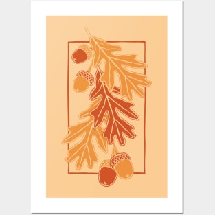 Autumn oak leaves and acorns pattern (Warm autumn colors) Posters and Art